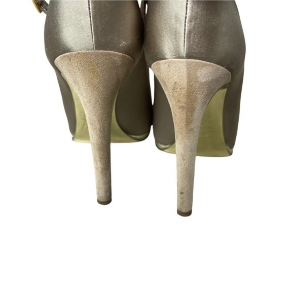 ROBERTO CAVALLI Women's Gold Satin Leather Strappy Lace Up Detail Heels Size37.5 - Picture 9 of 11